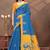 blue colour Linen cotton ready to wear saree with unstitched blouse