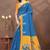 blue colour Linen cotton ready to wear saree with unstitched blouse
