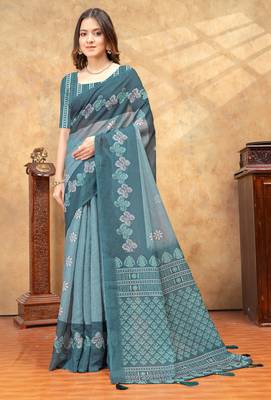 Linen cotton ready to wear saree with unstitched blouse 1