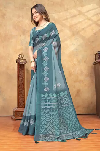 Linen cotton ready to wear saree with unstitched blouse