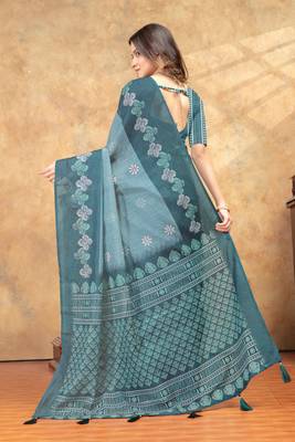 Linen cotton ready to wear saree with unstitched blouse 3