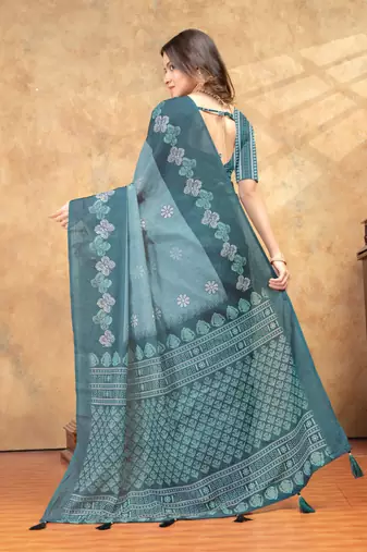 Linen cotton ready to wear saree with unstitched blouse