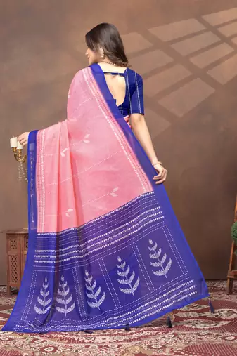 pink colour Linen cotton ready to wear saree with unstitched blouse