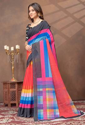 Linen cotton ready to wear saree with unstitched blouse 2