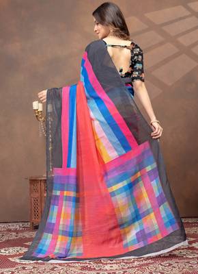 Linen cotton ready to wear saree with unstitched blouse 3