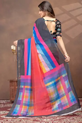 Linen cotton ready to wear saree with unstitched blouse