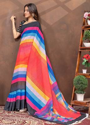Linen cotton ready to wear saree with unstitched blouse 4