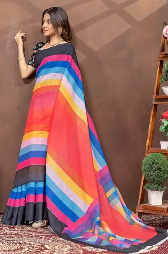 Linen cotton ready to wear saree with unstitched blouse
