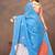 sky blue colour Linen cotton ready to wear saree with unstitched blouse