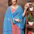 sky blue colour Linen cotton ready to wear saree with unstitched blouse