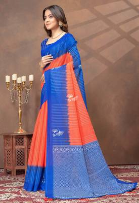 orange linen cotton pre-stitched saree 2
