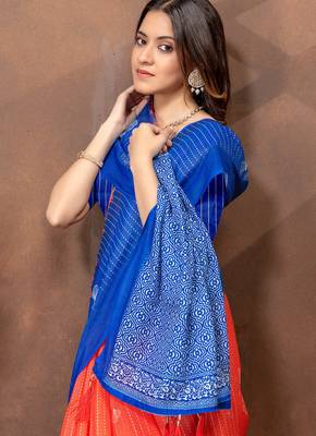 orange linen cotton pre-stitched saree 5