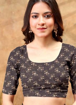 brown colour Linen cotton ready to wear saree with unstitched blouse 3
