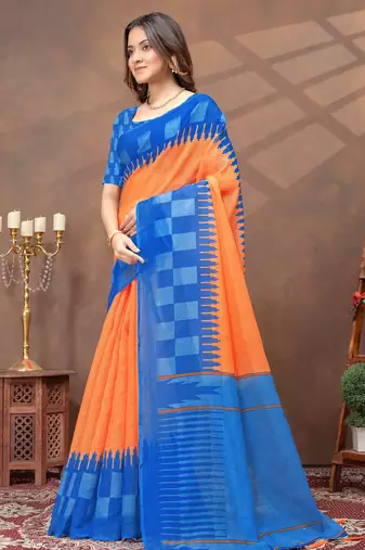Linen cotton ready to wear saree with unstitched blouse