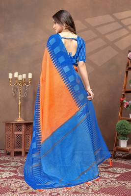 Linen cotton ready to wear saree with unstitched blouse 3