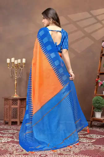 Linen cotton ready to wear saree with unstitched blouse