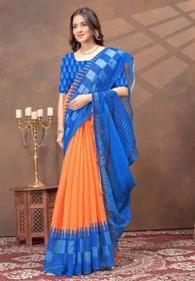 Linen cotton ready to wear saree with unstitched blouse 4