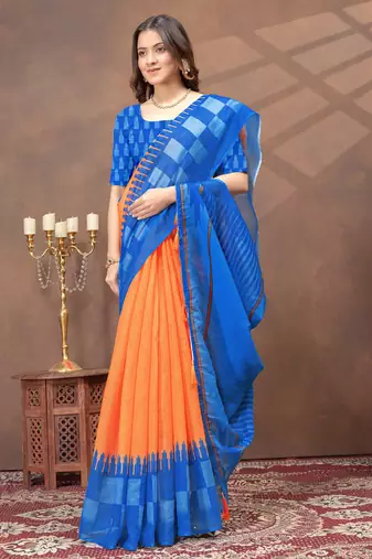 Linen cotton ready to wear saree with unstitched blouse