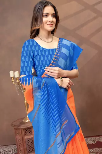 Linen cotton ready to wear saree with unstitched blouse
