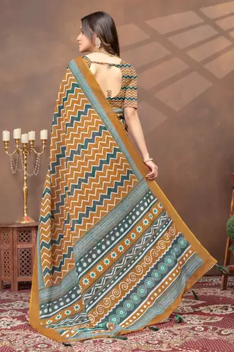 gold colour Linen cotton ready to wear saree with unstitched blouse