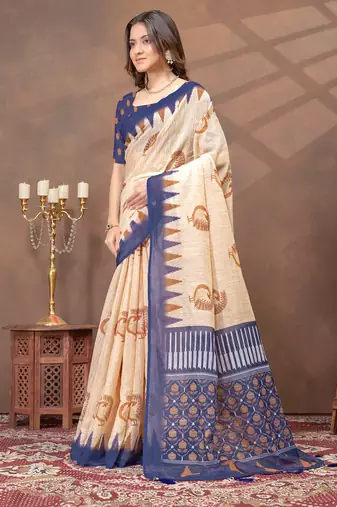 peach colour Linen cotton ready to wear saree with unstitched blouse