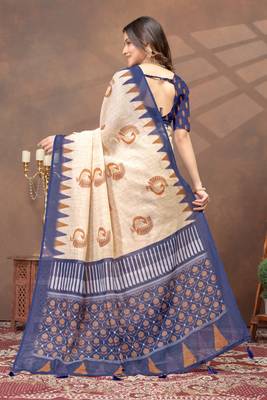 peach colour Linen cotton ready to wear saree with unstitched blouse 3