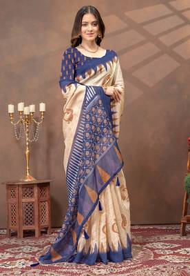 peach colour Linen cotton ready to wear saree with unstitched blouse 4