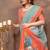 sea green colour Linen cotton ready to wear saree with unstitched blouse