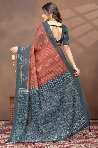 beige colour Linen cotton Ready to Drape saree with unstitched blouse