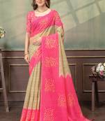 beige and pink colour Linen cotton ready to wear saree with unstitched blouse