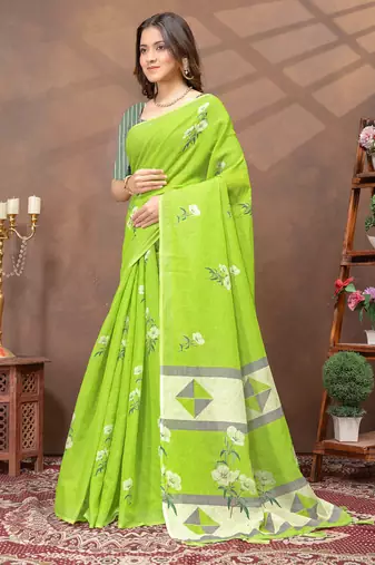 Linen cotton ready to wear saree with unstitched blouse
