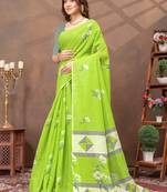 Linen cotton ready to wear saree with unstitched blouse