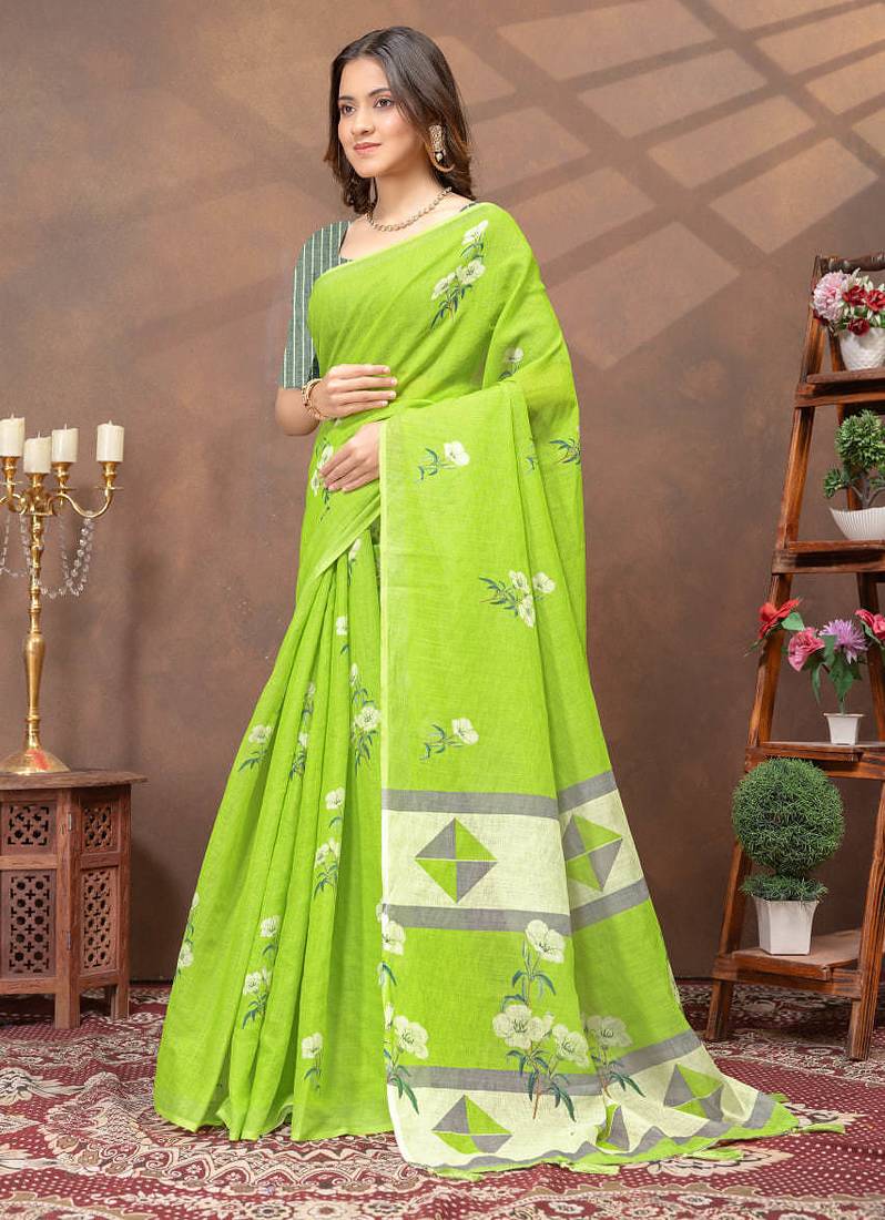 Linen cotton ready to wear saree with unstitched blouse