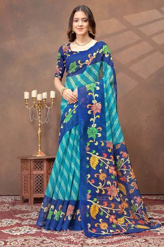 Linen cotton ready to wear saree with unstitched blouse