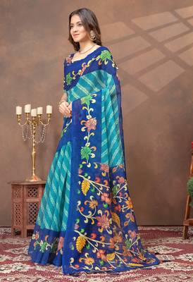 Linen cotton Instant Wear saree with unstitched blouse 2