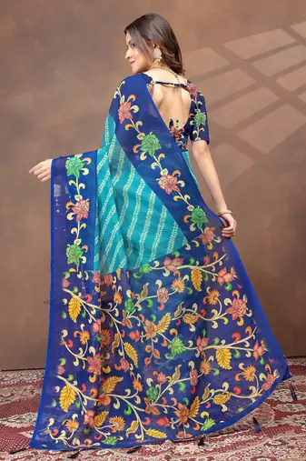 Linen cotton Instant Wear saree with unstitched blouse