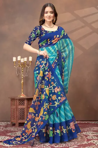 Linen cotton Instant Wear saree with unstitched blouse