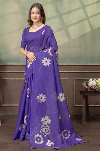 Linen cotton Instant Wear saree with unstitched blouse
