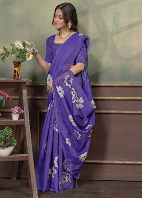 Linen cotton Instant Wear saree with unstitched blouse 4