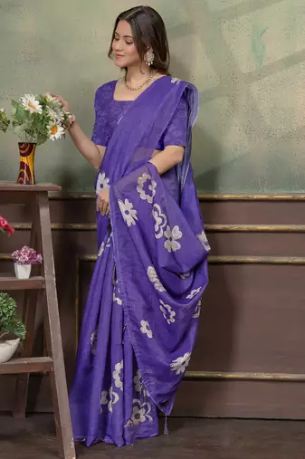 Linen cotton Instant Wear saree with unstitched blouse