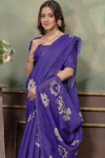 Linen cotton Instant Wear saree with unstitched blouse