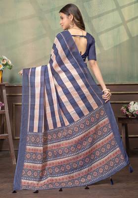 Linen cotton Instant Wear saree with unstitched blouse 2