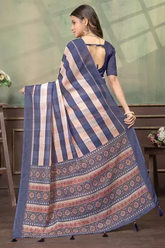 Linen cotton Instant Wear saree with unstitched blouse