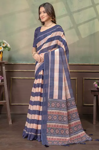 Linen cotton Instant Wear saree with unstitched blouse