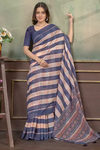 Linen cotton Instant Wear saree with unstitched blouse