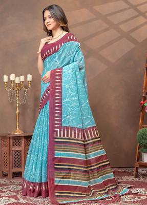 Linen cotton Instant Wear saree with unstitched blouse 2