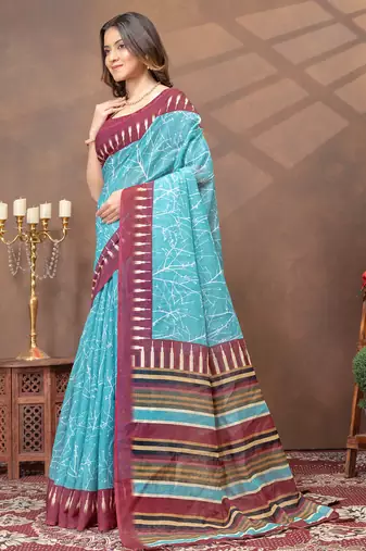 Linen cotton Instant Wear saree with unstitched blouse