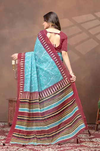 Linen cotton Instant Wear saree with unstitched blouse