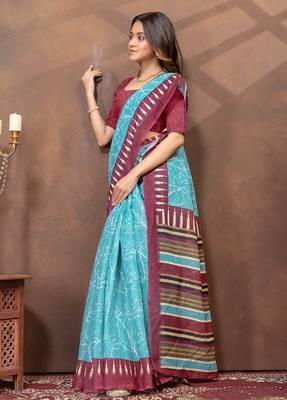 Linen cotton Instant Wear saree with unstitched blouse 4