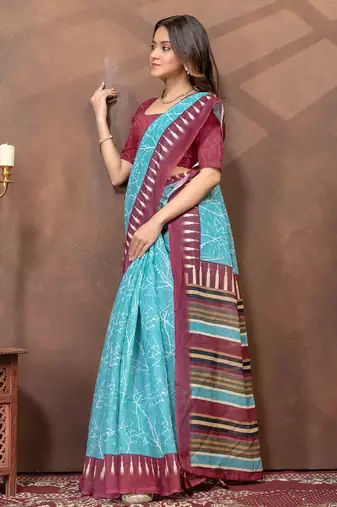 Linen cotton Instant Wear saree with unstitched blouse